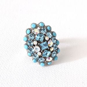Vintage Elegant Turquoise Crystal Adjustable Ring